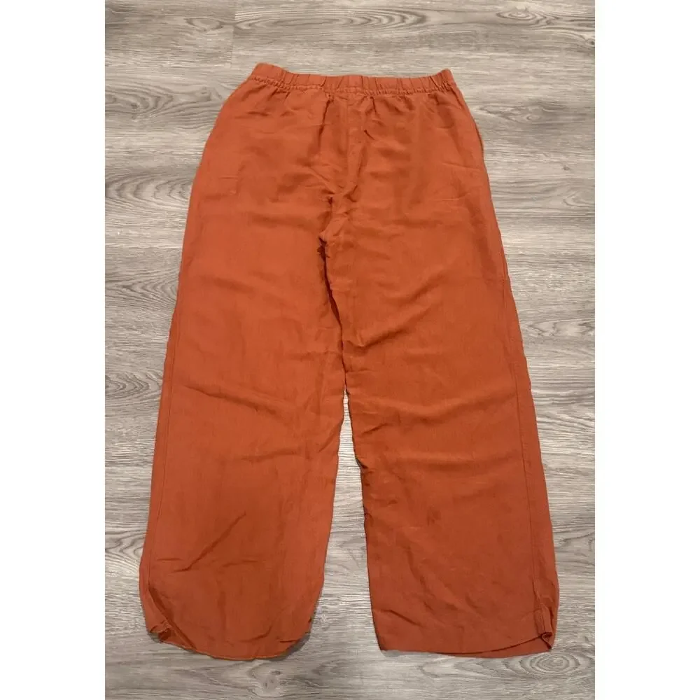 H&M Linen Blend Wide Leg Pull On Pants Rust Orange Relaxed Medium Resort Summer